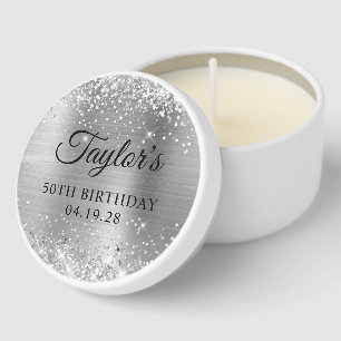 Glittery Silver Foil 50th Birthday Mini Candle Favors