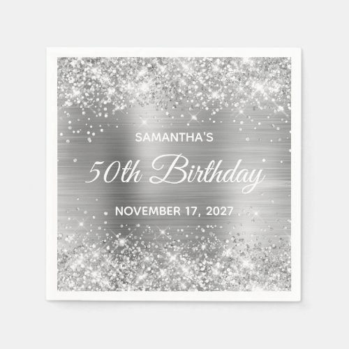 Glittery Silver Foil 50th Birthday Napkins