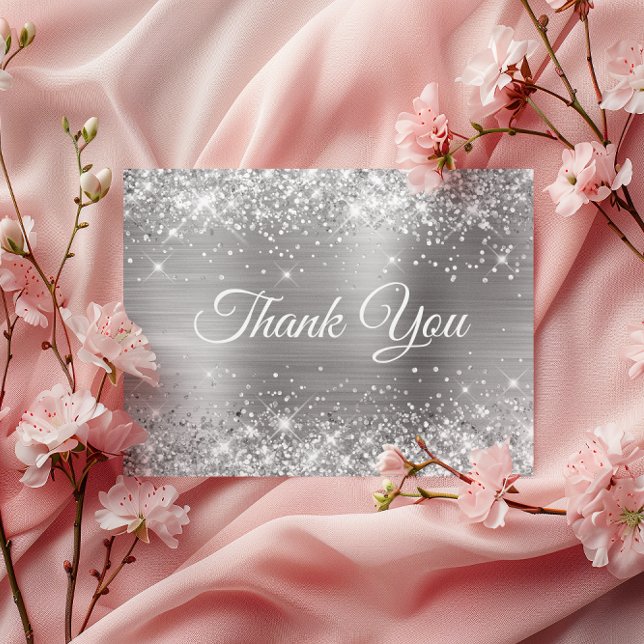 Glittery Silver Foil 50th Birthday Thank You Postcard (Glittery Silver Foil 50th Birthday Thank You Postcard)