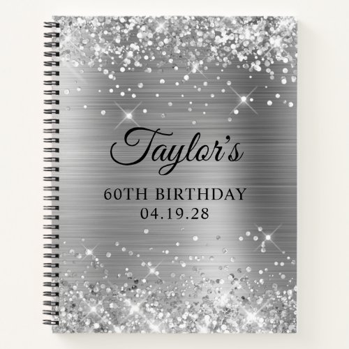 Glittery Silver Foil 60th Birthday Guest Notebook