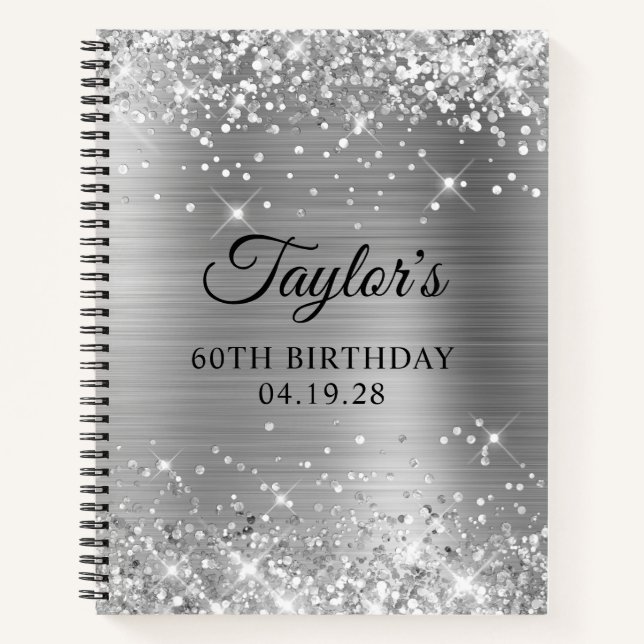 Glittery Silver Foil 60th Birthday Guest Notebook (Front)