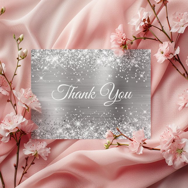 Glittery Silver Foil 75th Birthday Thank You Postcard (Glittery Silver Foil 75th Birthday Thank You Postcard)