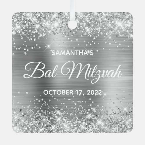 Glittery Silver Foil Bat Mitzvah Metal Ornament