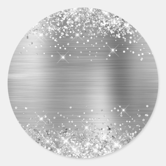Glittery Silver Foil Blank Classic Round Sticker (Front)