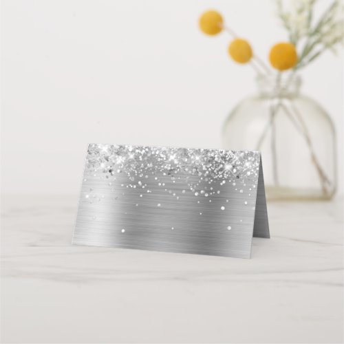 Glittery Silver Foil Blank Place Card