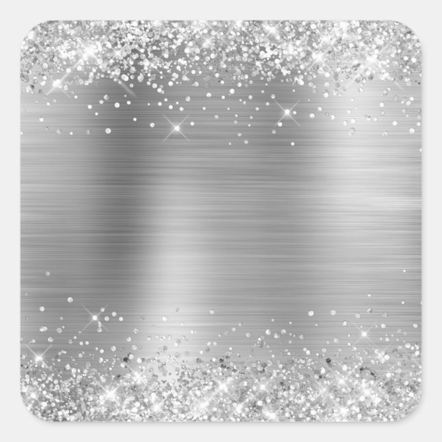 Glittery Silver Foil Blank Square Sticker (Front)