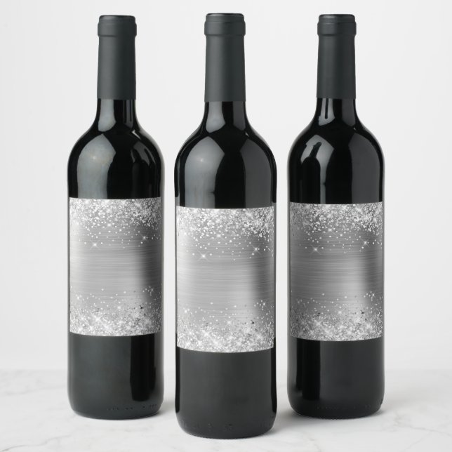 Glittery Silver Foil Blank Wine Label (Bottles)