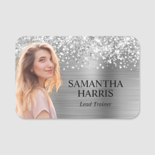 Glittery Silver Foil Cutout Photo Name Tag