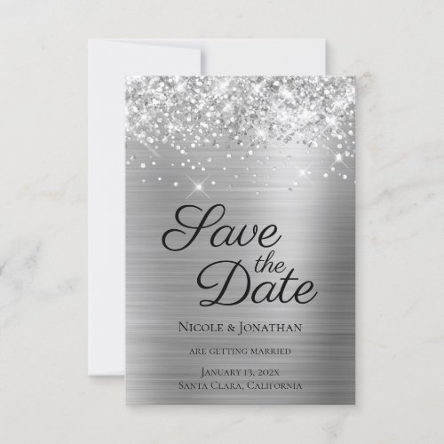 Glittery Silver Foil Elegant Calligraphy Save The Date