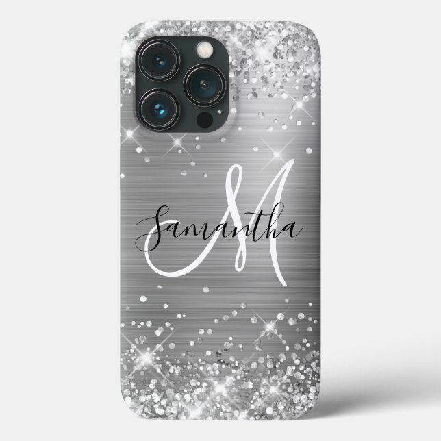 Glittery Silver Foil Elegant Monogram Case-Mate iPhone Case (Back)