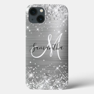 Glittery Silver Foil Elegant Monogram iPhone 13 Case