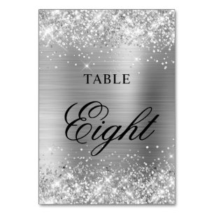 Glittery Silver Foil Fancy Classic Calligraphy Table Number