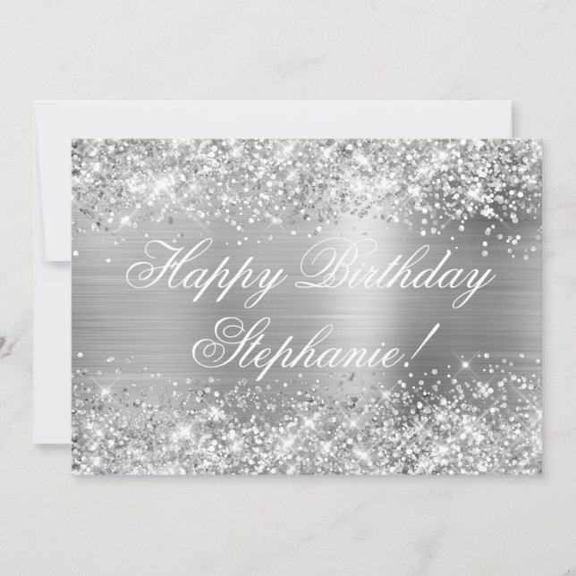 Glittery Silver Foil Fancy Happy Birthday Card (Front)