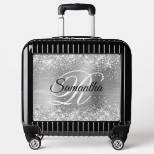 Glittery Silver Foil Fancy Monogram Luggage