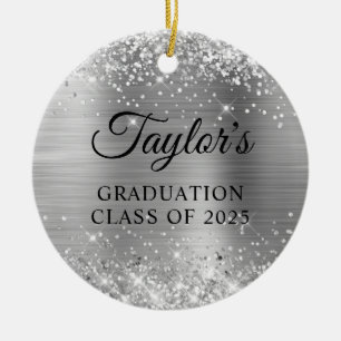 Glittery Silver Foil Graduation Ceramic Ornament