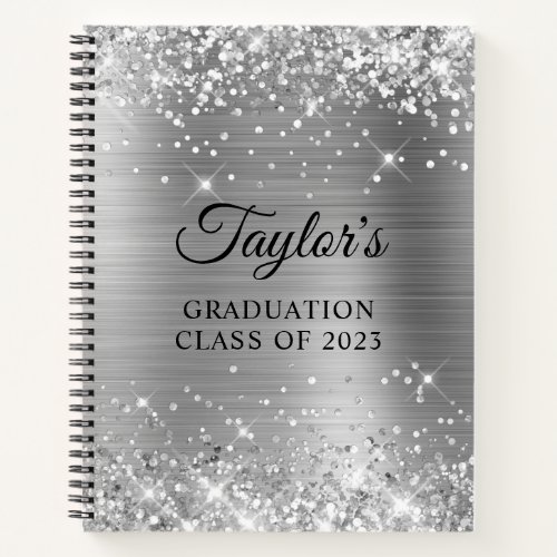 Glittery Silver Foil Graduation Guest Notebook