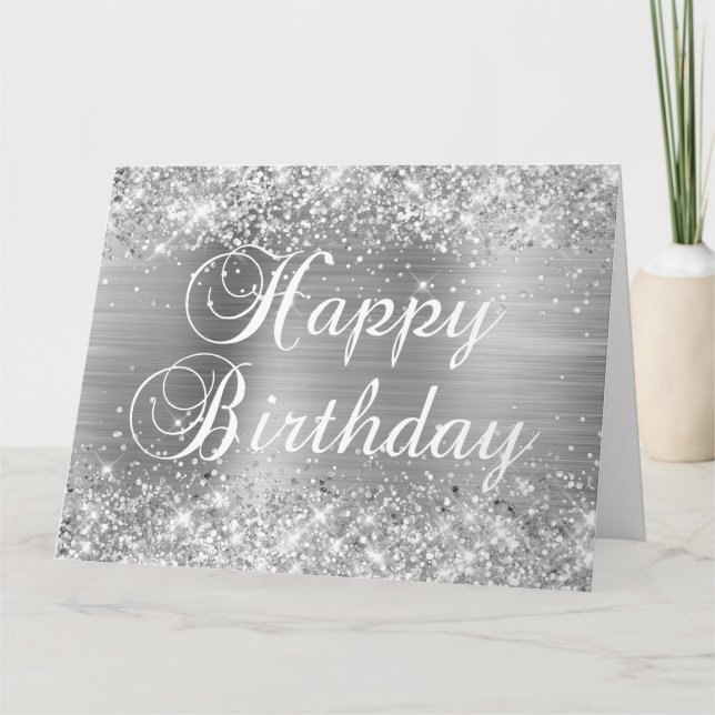 Glittery Silver Foil Happy Birthday Card (Front)