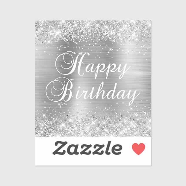 Glittery Silver Foil Happy Birthday Sticker (Sheet)