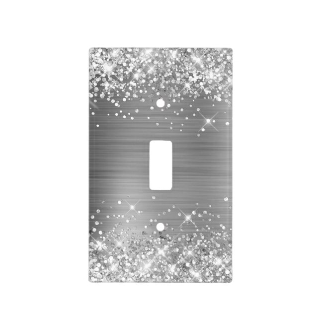 Glittery Silver Foil Light Switch Cover (Front)