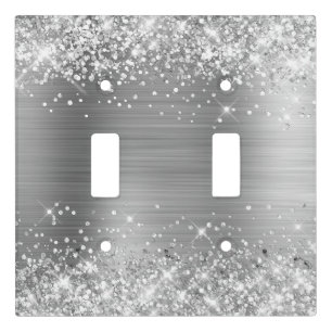 Glittery Silver Foil Light Switch Cover