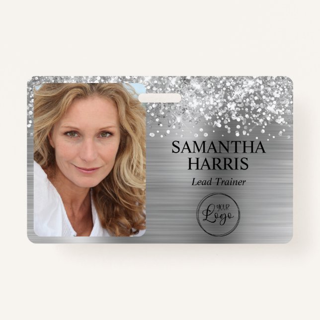Glittery Silver Foil Logo and Photo Badge (Front)
