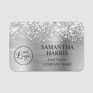 Glittery Silver Foil Logo Company Name Tag