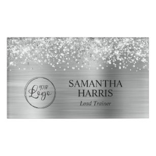 Glittery Silver Foil Logo Name Tag