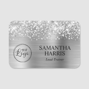 Glittery Silver Foil Logo Name Tag