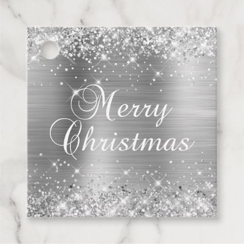 Glittery Silver Foil Merry Christmas Gift Favor Tags