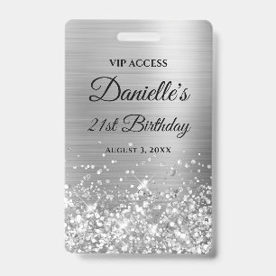 Glittery Silver Foil Modern 21st Birthday Badge