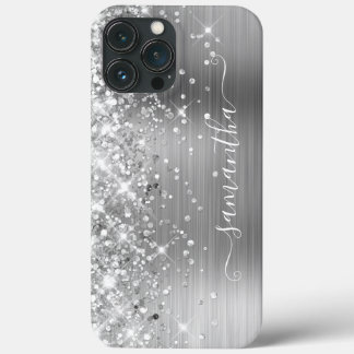 Glittery Silver Foil Modern Girly Signature iPhone 13 Pro Max Case