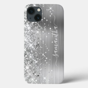Glittery Silver Foil Modern Girly Signature iPhone 13 Case