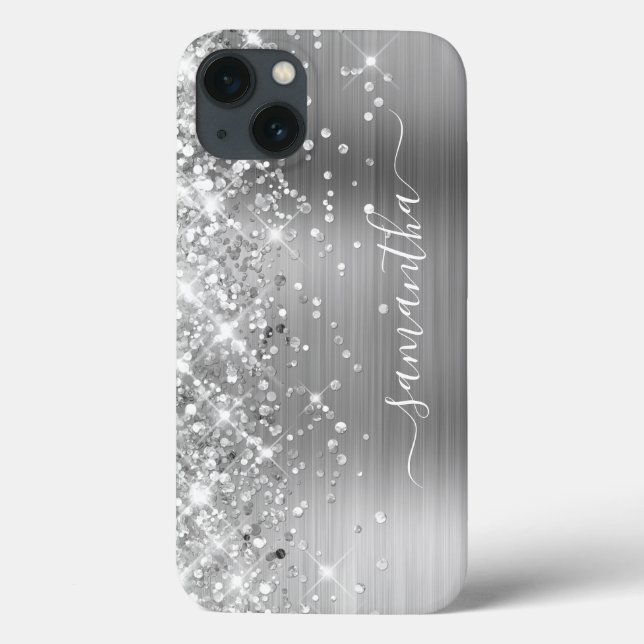 Glittery Silver Foil Modern Girly Signature Case-Mate iPhone Case (Back)