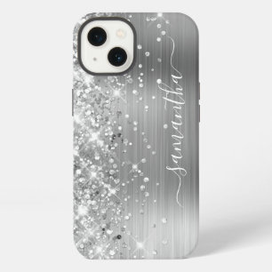 Glittery Silver Foil Modern Girly Signature iPhone 13 Case