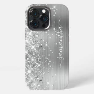 Glittery Silver Foil Modern Girly Signature iPhone 13 Pro Case