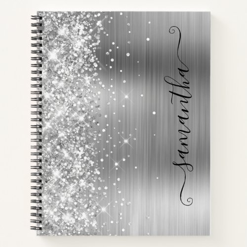 Glittery Silver Foil Modern Girly Signature Notebook