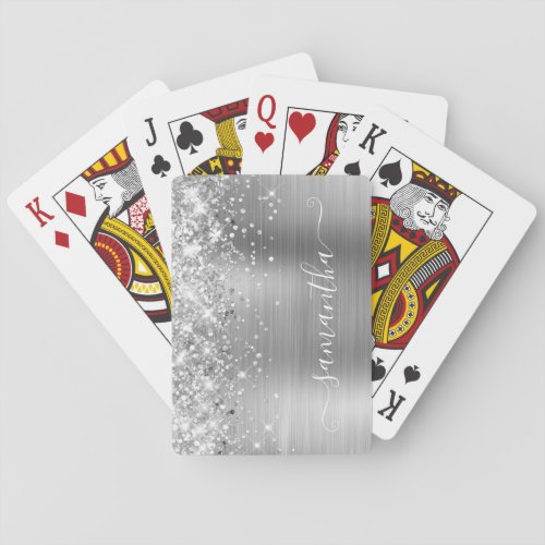 Glittery Silver Foil Modern Girly Signature Poker Cards