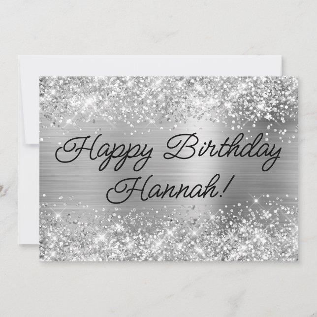 Glittery Silver Foil Modern Happy Birthday Card (Front)