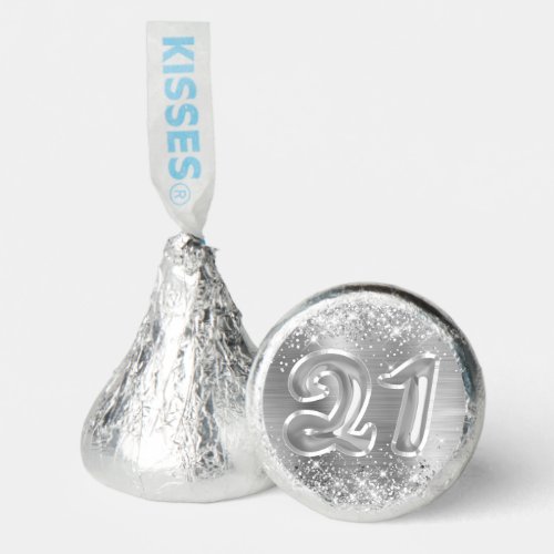 Glittery Silver Foil Number 21 Birthday Hersheys Kisses