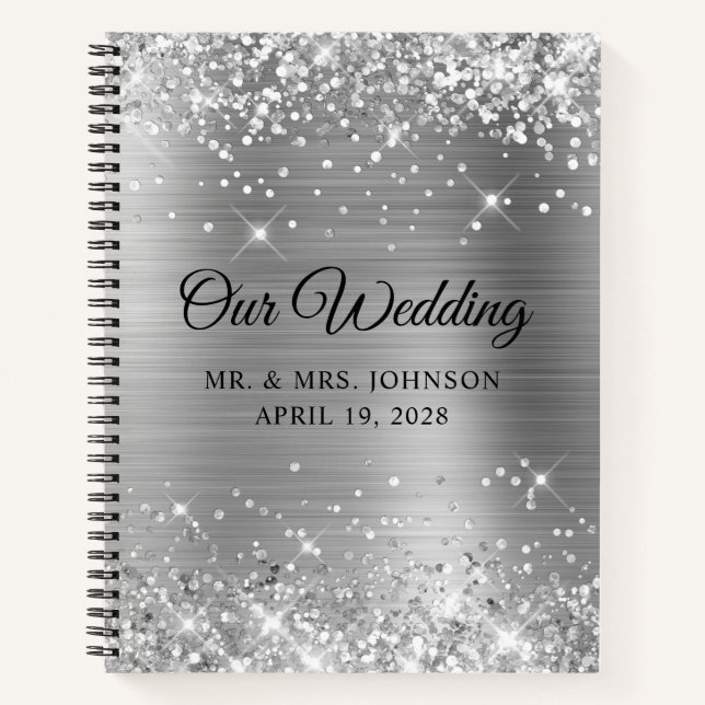 Glittery Silver Foil Our Wedding Guest Notebook (Front)