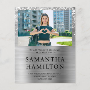 Glittery Silver Foil Photo Graduation Flyer