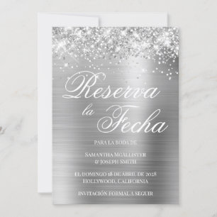 Glittery Silver Foil Photo Reserva La Fecha Invitation