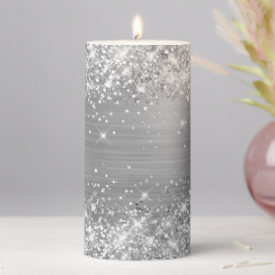 Glittery Silver Foil Pillar Candle