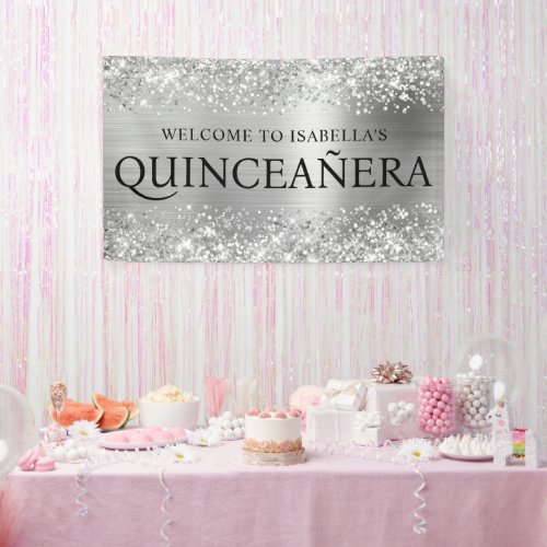 Glittery Silver Foil Quinceanera All Caps Welcome Banner
