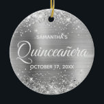 Glittery Silver Foil Quinceañera Ceramic Ornament<br><div class="desc">Create your own 15th birthday circle ornament for your daughter. You can customize the block text or calligraphy wording or font style. On the backside, add a family photo if you'd like. The digital art background features a faux silver glitter and silvery grey ombre foil. On the backside, you can...</div>