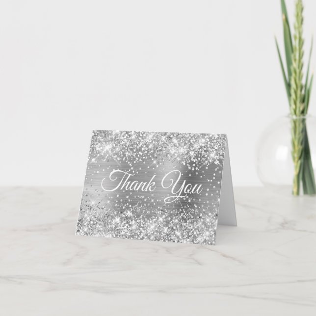 Glittery Silver Foil Thank You Card (Front)