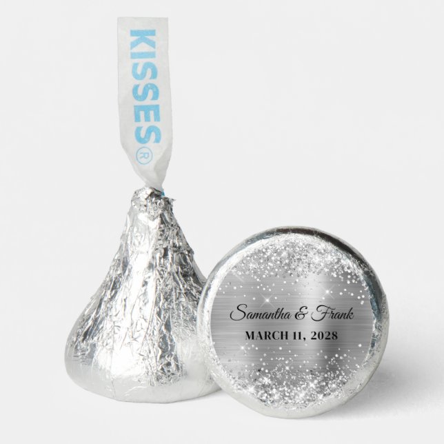 Glittery Silver Foil Wedding Hershey®'s Kisses® (Front)
