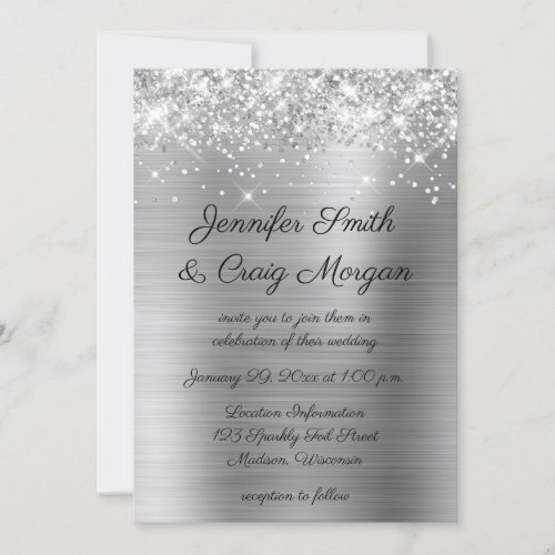 Glittery Silver Foil Wedding Invitation