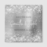 Glittery Silver Foil Wedding Save the Date Magnet<br><div class="desc">Create your own save the date photo magnet with the bride and groom's name and wedding date. 
The background features an artistic silver glitter and silver grey metallic ombre foil design that prints like a photo. 
Customize the font size as needed for longer or shorter names.</div>