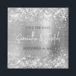 Glittery Silver Foil Wedding Save the Date Magnet<br><div class="desc">Create your own save the date photo magnet with the bride and groom's name and wedding date. 
The background features an artistic silver glitter and silver grey metallic ombre foil design that prints like a photo. 
Customize the font size as needed for longer or shorter names.</div>